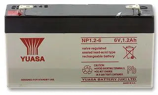 YUASA NP1.2-6 - BATTERY, LEAD-ACID 6V 1.2AH on Sale